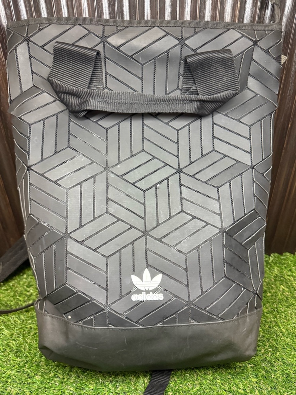 adidas Roll Top Backpack Geometric 3D LeatherStyle Pre-owned Bag